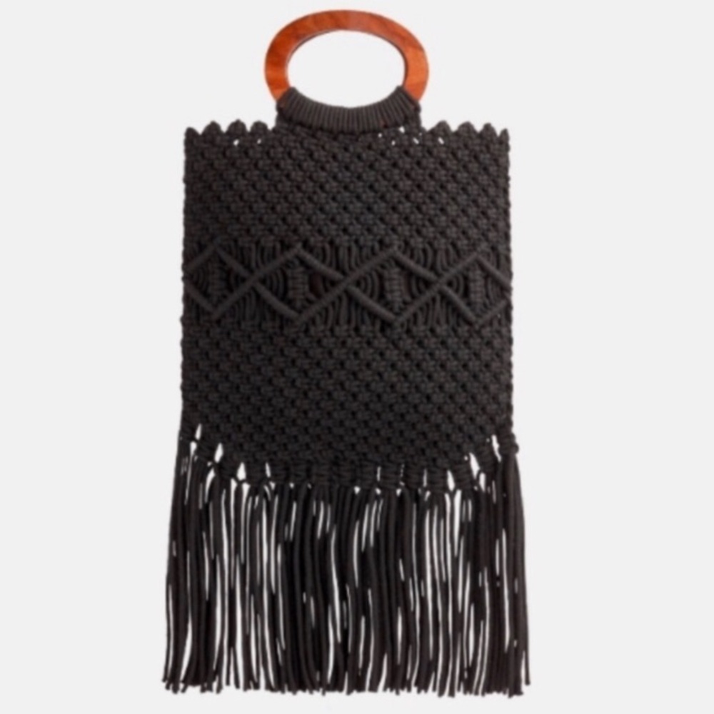 Danielle Nicole Black Macrame Crochet Handbag - image 1